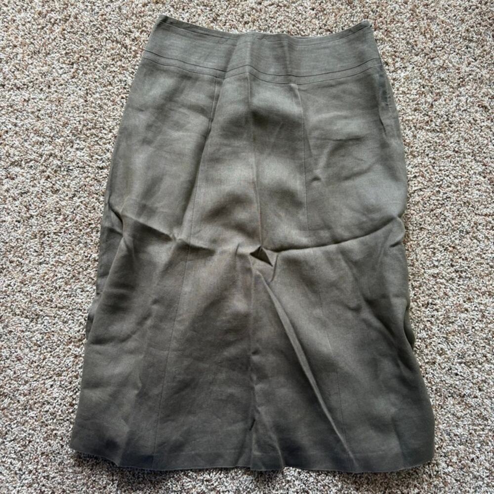 Talbots Sz 10 Petite Brown 100% Irish Linen Maxi Skirt Side Zipper Flare